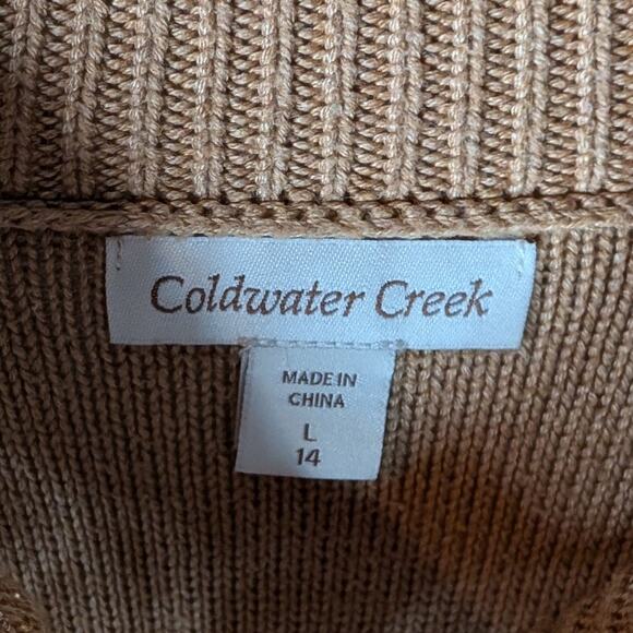 Coldwater Creek Women L Camel Cable Knit Sweater Old Money Preppy Sophisticated - Picture 4 of 8